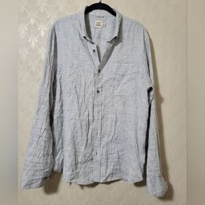 Flint and Tinder Men's Cotton Linen Texture Button Up Shirt Gray Blue Size Large